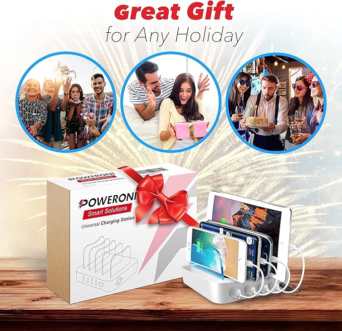 4 Port Charger Station - Fast Charging Dock for Multiple Devices Apple - Multi Device USB Charging Station - Compatible with Apple iPad, iPhone, Android, and Tablet - Charging Rack