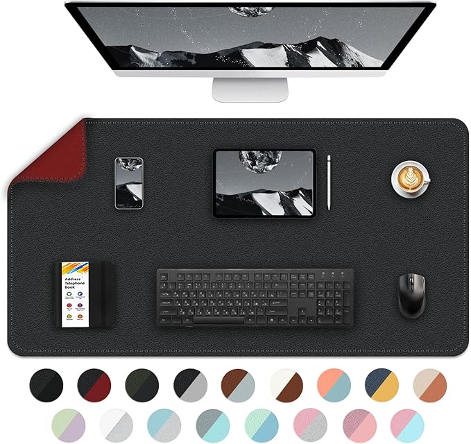 Bleswin Multifunctional Large Desk Mat, Double Sided Computer Desk pad, Extended Mouse Mat, Office Desk Protector with Waterproof PU Leather, 35.4''×16.9'', Office Home Writing Pad (Black+Red)