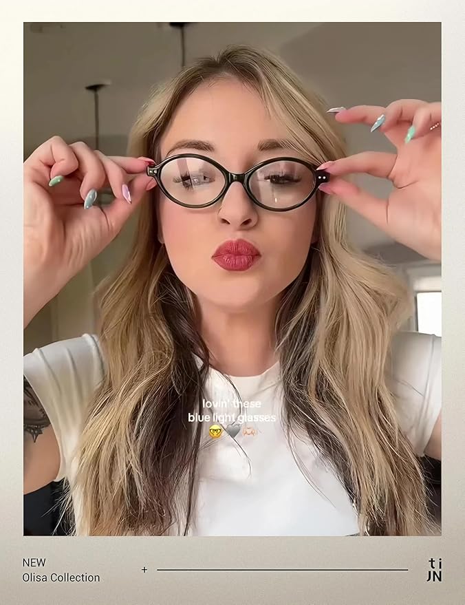 TIJN Olisa Blue Light Blocking Glasses for Women Men,Retro Oval Frame Bluelight Eyeglasses for Gaming/Computer/Screen