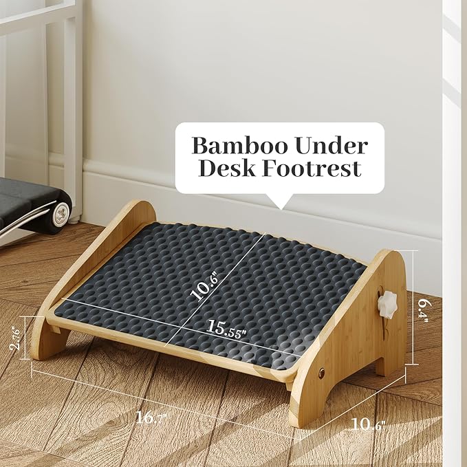 Under Desk Footrest, Adjustable Foot Stool with 4 Height Positions, Bamboo Ergonomic Non-Slip Foot Rest for Improved Posture, for Home and Office