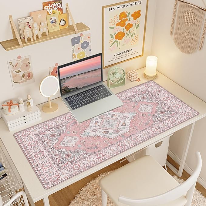 Baziabbo Pink Desk Mat,XXL Extended Large Mouse Pad,Gaming Mousepad with Stitched Edge,Non-Slip Rubber Base Keyboard Desk Pad for Home Office Study Game (Pink)