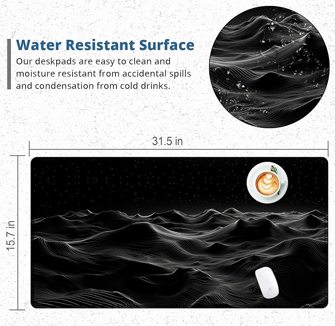 Large Extended Gaming Mouse Pad with Stitched Edges,Black 3D Design XL Desk Pad Mouse Pads for Desk,Waterproof Computer Keyboard Mat Mousepad with Non-Slip Base for Esports Pros/Gamer/Desktop/Office
