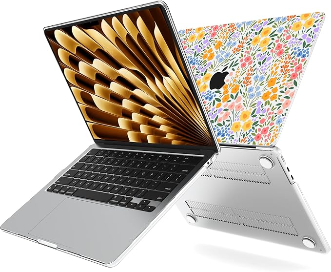 G JGOO Compatible with MacBook Air 13 inch Case 2026 2025-2022 M5 A3449 M4 A3240 M3 A3113 M2 A2681, Clear Hard Shell for MacBook Air 13.6 inch Case + Keyboard Cover+ Screen Protector, Colorful Floret