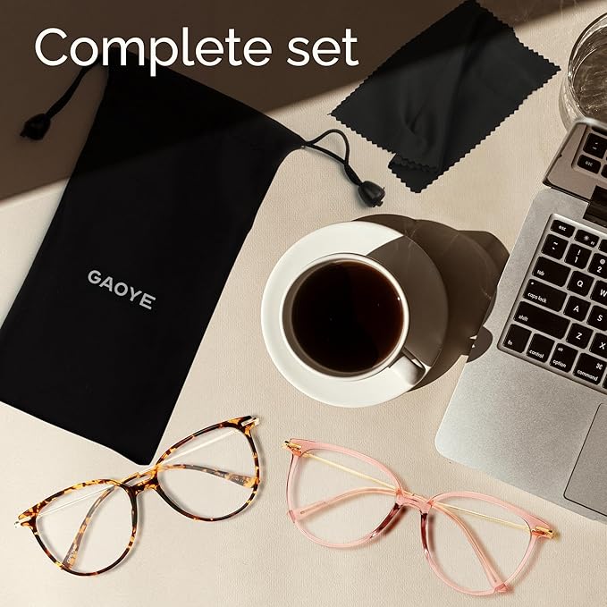 Gaoye Blue Light Blocking Glasses - Trending Round TR90 Frames, Metal Arms, UV400 Protection - Matching Soft Case