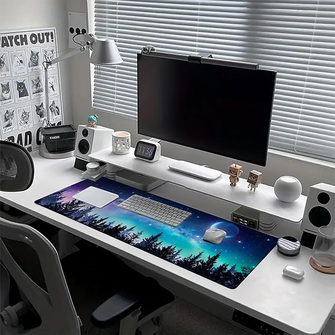 Desk Mat Moon Starry Sky Desk Pad for Keyboard and Mouse, Large Big Gaming Mouse Pad with Stitched Edges for Work Game, 35.43 x 15.75 in