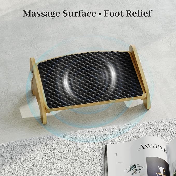 Under Desk Footrest, Adjustable Foot Stool with 4 Height Positions, Bamboo Ergonomic Non-Slip Foot Rest for Improved Posture, for Home and Office