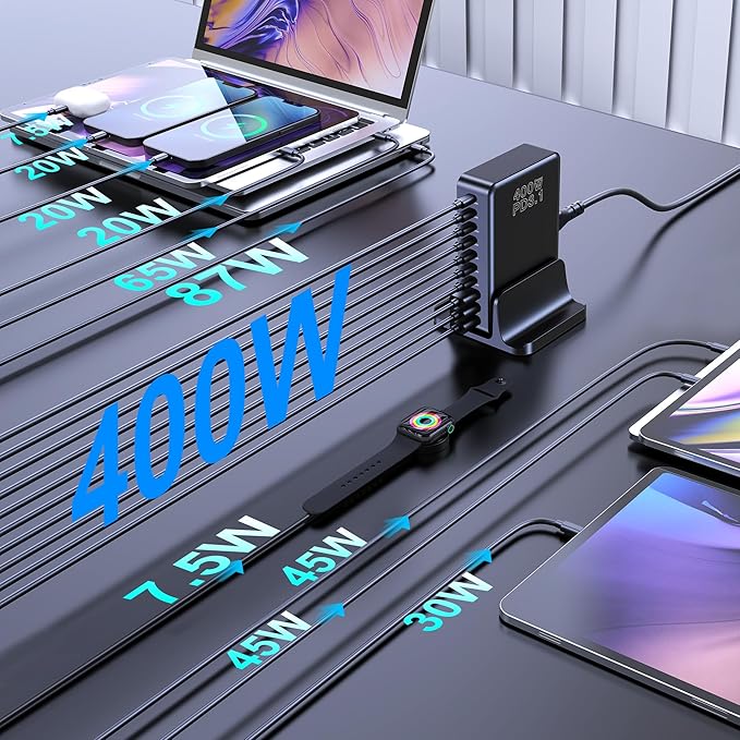 CHIPOFY 400W USB C Charger, GaN Compact 10-Ports PD3.1 140W PPS 45W QC20W Super Fast Charging Station for MacBook Laptop, iPad, iPhone 17/Pro/16/15, Galaxy S24/S23, Steam Deck and More