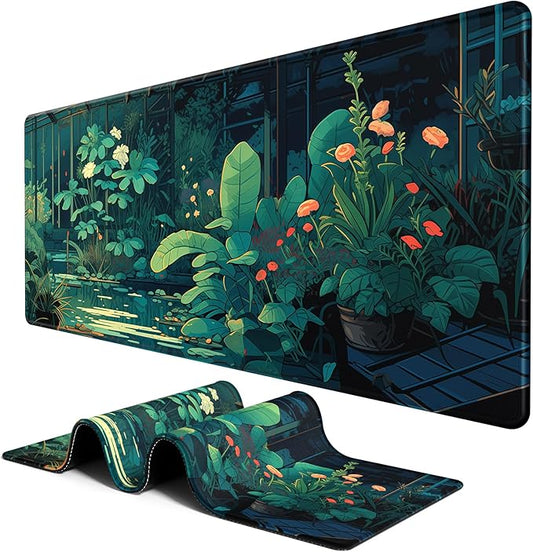 BOSOBO Large Mouse Pad, Desk Pad, XXL XL Extended Gaming Mouse Pad, Desk Mat for Office & Home, Long Keyboard Mat, Huge Mouse Pad, Desktop Full Cover 35.5 x 15.7 Inches, Art Lofi Flower Room