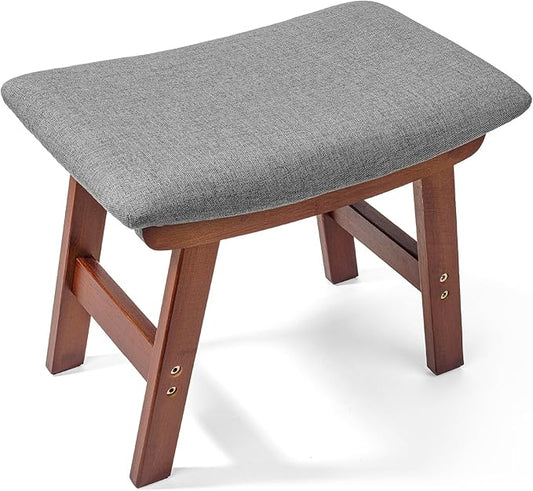 BAMBOO LAND- Bamboo Foot Stools Ottoman, Gray Cushion & Brown Wood Legs, Small Ottoman Foot Rest for Couch