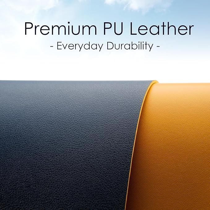 WAYBER Leather Desk Pad Protector, Waterproof Mouse Pad, PU Desk Mat, Office Desk Cover, Desk Writing Mat for Office/Home/Work/Cubicle (Blue/Yellow) 31.5x15.7in