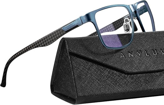 ANYLUV Carbon Fiber Reading Glasses for Men Women, Blue Light Blocking Computer Readers, Anti Glare Spring Hinge