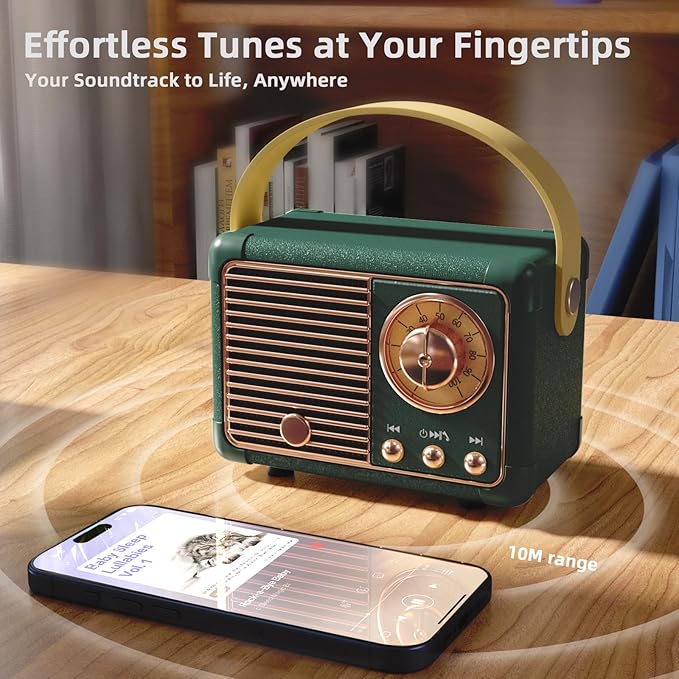 Vintage Retro Bluetooth Speaker Old Vintage Decor Birthday Gifts for Men Old School Mini Portable Wireless Speaker for Office,Room,Desk Accessories,Indoor,Outdoor Retro Gifts for Teen,Friends (Green)