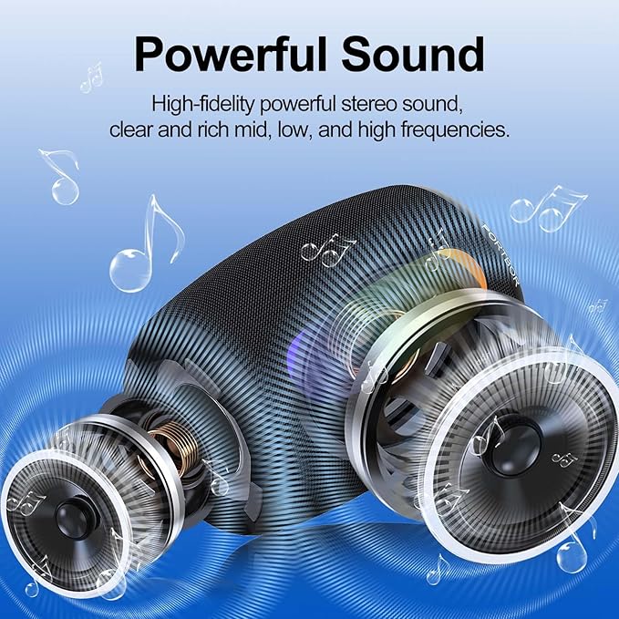 Portable Bluetooth Speaker, 2026 Powerful Stereo Loud Sound Wireless Speaker, 8 LED Modes, IPX5 Waterproof, Up to 36H Playtime, BT 5.3 with AUX, TWS Pairing, for Outdoor/Home/Party/Beach, Ideal Gifts