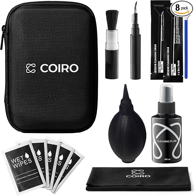 C Coiro Camera Lens Cleaning Kit 7 in 1 – Lens Pen, Air Blower, Sensor Cleaning Swabs, Lens Cleaner Spray, Wet Wipes 5 Pac, Microfiber Wipe – DSLR Mirrorless Full Frame by CCoiro