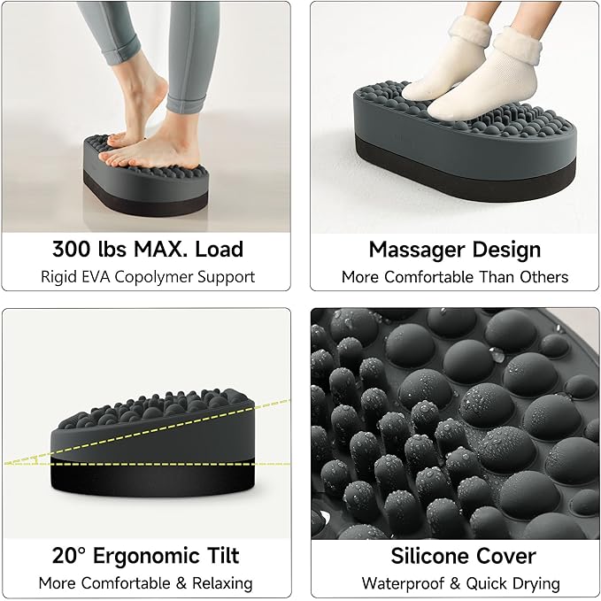 Foot Rest for Under Desk at Work, Home Office Foot Stool, Ottoman Foot Massager for Plantar Fasciitis Relief, Soft Silicone Footrests, Anti-Fatigue (Gray)