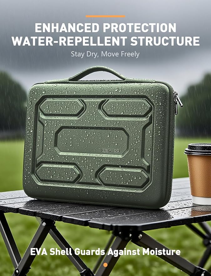 DOMISO 14 inch Laptop Sleeve with Handle Shockproof Computer Bag Waterproof EVA Protective Carrying Case for 14" ThinkPad E480/Yoga 920/13.5" Microsoft Surface Book/HP Pavilion 14 Stream 14, Green