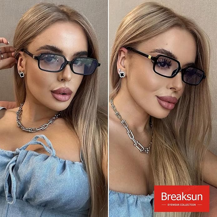 Breaksun Retro Rectangle Glasses for Women Men Small Square Blue Light Blocking Glasses Vintage Eyeglasses