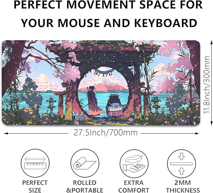 Cartoon Desktop Mouse Pad Large,Japanese Panda Desk Pad,Mouse Mat for Desk,Keyboard Pad,Gaming Mousepad with Stitched Edges,Non-Slip Waterproof Rubber Base for Computer Office Home Work(27.5X11.8 in)