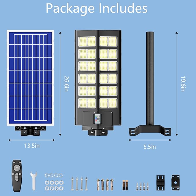 1-Pack Solar Street Light - 9000W Street Lights Outdoor 260000LM Dusk to Dawn Solar Power Parking Lot Light, IP67 Waterproof Wide Angle Lamp with Motion Sensor for Yard, Road