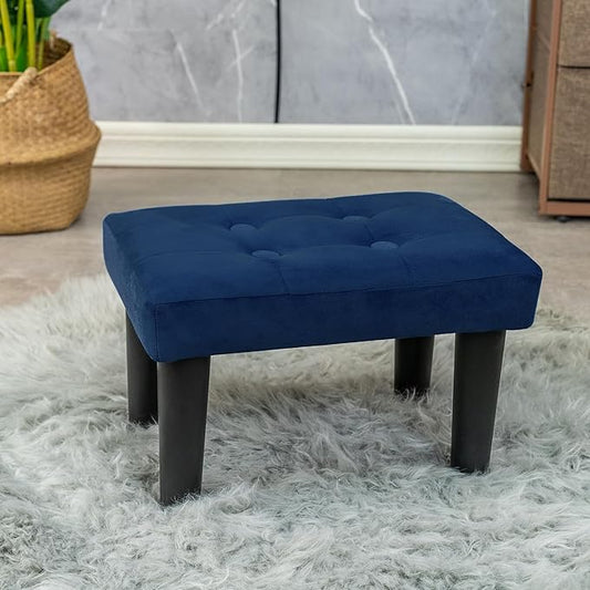 CAROLMADE Ottoman Foot Rest, Velvet Small Ottoman Foot Stool with Legs Modern Footstool Ottomans for Living Room Entryway Office, (Velvet-Blue)