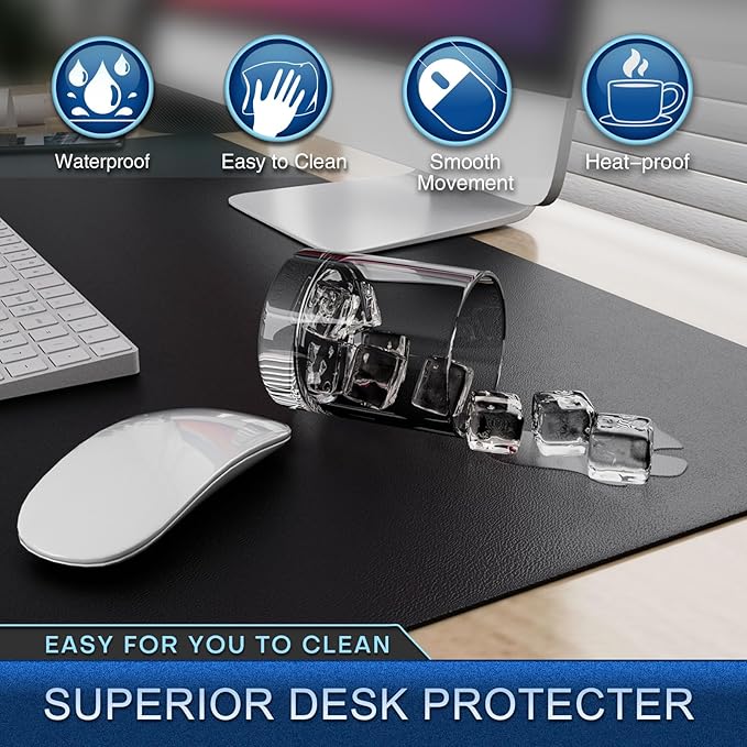 K KNODEL Leather Desk Pad Protector, Office Desk Mat, Large PVC Leather Desk Blotter, Non-Slip Mouse Pad (Black, 17" x 35.4")