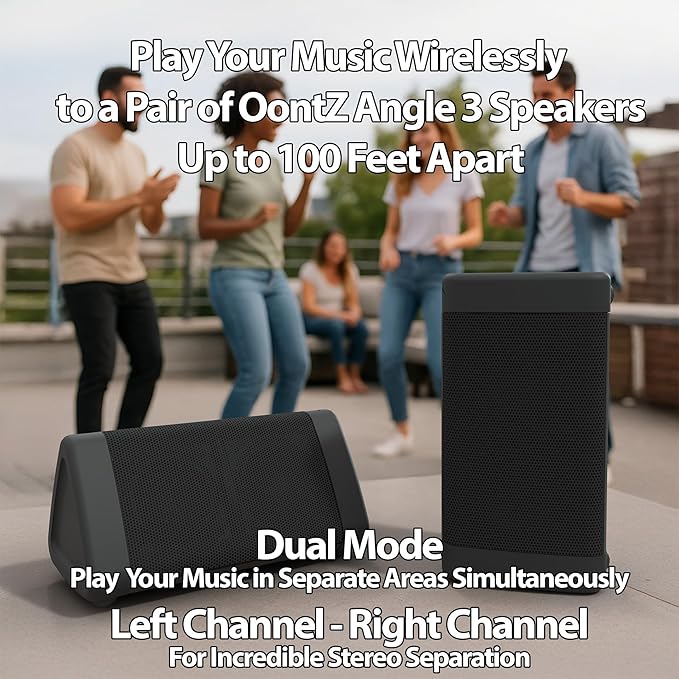 OontZ Angle 3 (4th Gen) – 2 Pack, Portable Bluetooth Speakers, Dual Pairing Stereo Sound, 12W Stereo Sound, 24 Hour Playtime, 100 Foot Wireless Range, Waterproof, Home, Outdoor (Black)