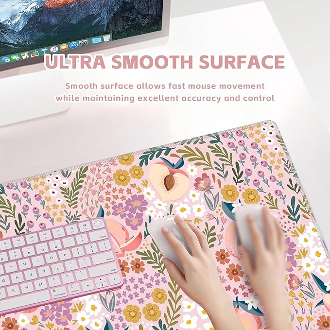 Baziabbo Pink Desk Mat,XXL Extended Large Mouse Pad,Cute Gaming Mousepad with Stitched Edge,Non-Slip Rubber Base Keyboard Desk Pad for Home Office Study Game