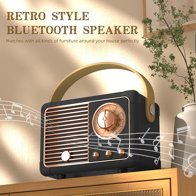 Bluetooth Speaker Retro Wireless Speaker Vintage Decor Room Decor Portable Outdoor Support USB/TF Card/AUX for Home Party Camping Birthday Gifts for Men,Teenage Boys,Him,Dad,Boyfriends(Black)