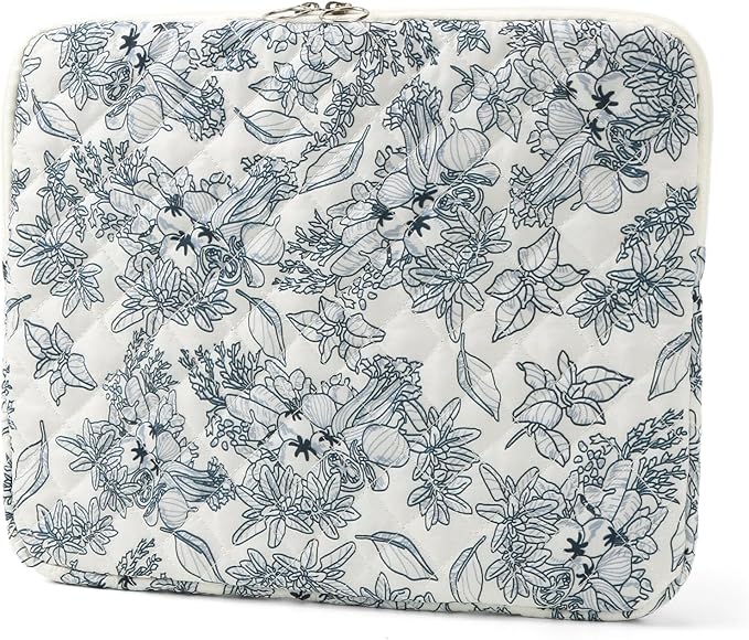 Puffy Laptop Sleeve 13-15.6 Inch Cute Quilted Laptop Protective Case Padded Floral Computer Sleeve for MacBook (B-Dark Blue, 13 Inch)