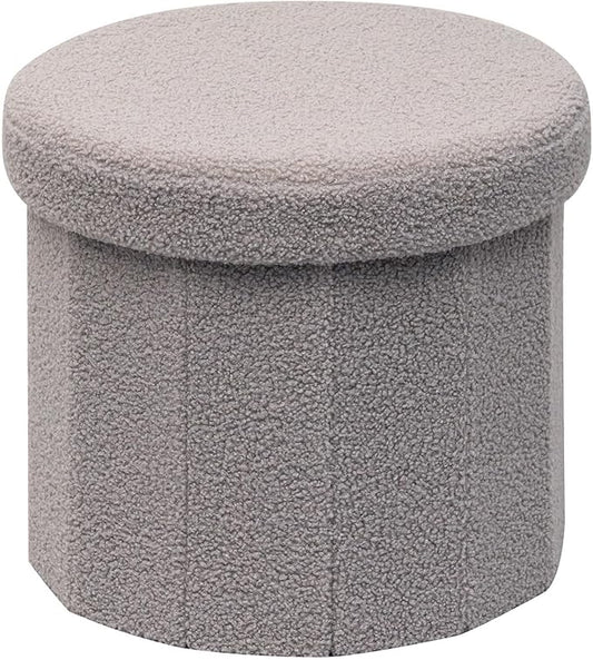 B FSOBEIIALEO Storage Ottoman Cube, Round Ottomans with Storage Foot Stool Footrest for Lving Room, Boucle Ottoman Seat for Dorm Room,Faux Teddy Fur, Grey 15"x15"x13.19"