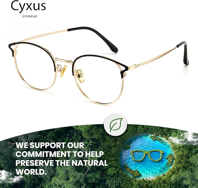Cyxus Blue Light Glasses for Men and Women, Round Metal Frame Computer Eyeglasses for Office, Gaming, Reading 8090