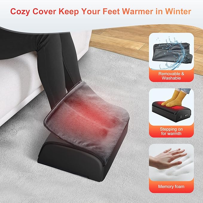 Comfier Foot Rest Under Desk at Work with Heat,Foot Warmer,Adjustable Height Foot Stool Under Office Desk, Memory Foam Foot Stools for Back Pain Relief,Foot Stand,Gift
