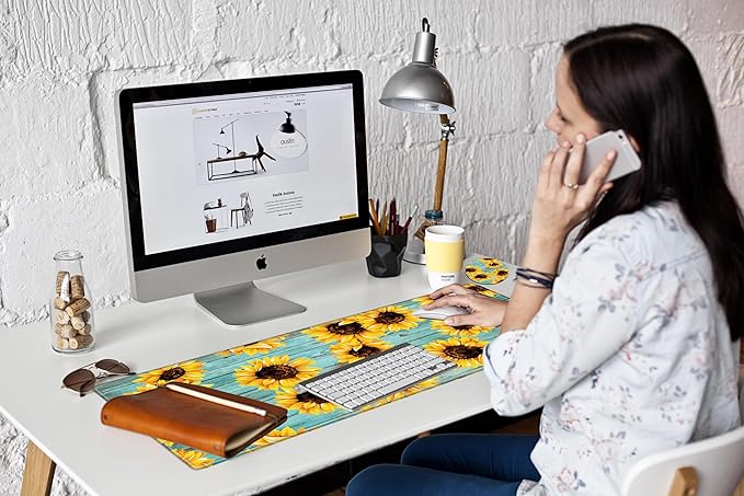 Gaming Mousepad 36x12 Mouse Pad XXL Desk Mat Sunflower Desk Pad Long Extended Mouse Mat with Stitched Edges Computer Mat for Men Office Work