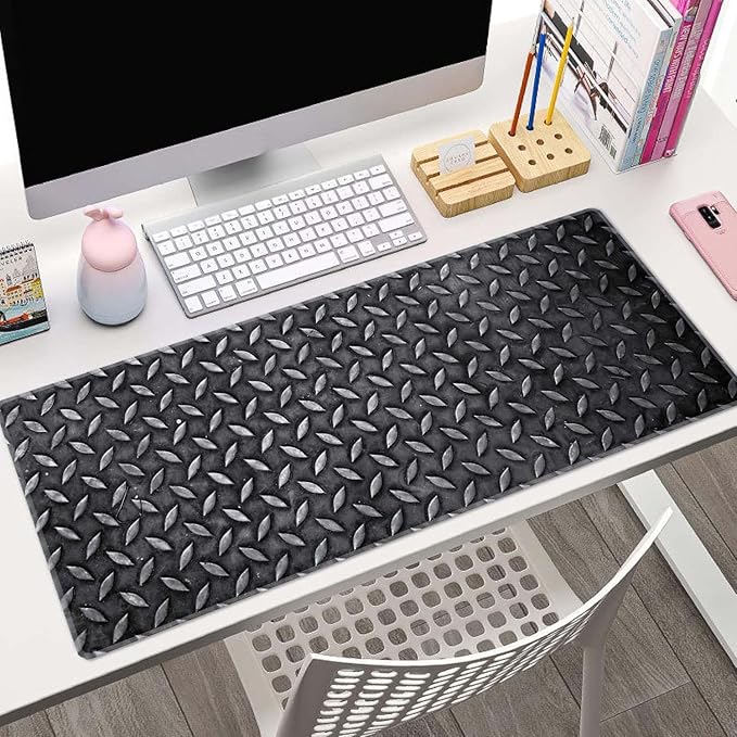 Black Grey Iron Texture XL Mouse Pad,Large Mouse Pad Gaming 31.5 x 11.8 in Mouse Mat Desk Pad,Extended Keyboard Mousepad Large Desk Mat with Non-Slip Rubber Base and Stitched Edge for Home Office