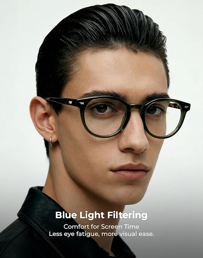 TIJN Blue Light Blocking Glasses Men Women Vintage Thick Round Rim Frame Eyeglasses