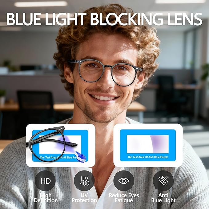 Blue Light Blocking Glasses for Women and Men, Round Frame Computer Gaming Anti Eyestrain & UV Glare RF6213 (Coco Tortoise)