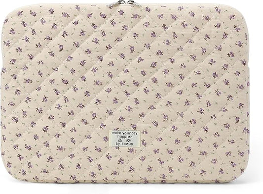 Puffy Laptop Sleeve 13-15.6 Inch Cute Quilted Laptop Protective Case Padded Floral Computer Sleeve for MacBook (A-Purple, 13 Inch)