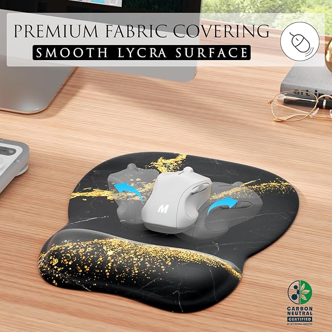 MROCO Ergonomic Mouse Pad with Gel Wrist Rest, Smooth Wrist Support Surface, Non-Slip PU Base for Pain Relief, Comfortable Mousepad for Computer, Laptop, Office & Home, 9.4 x 8.1 in, Black Gold