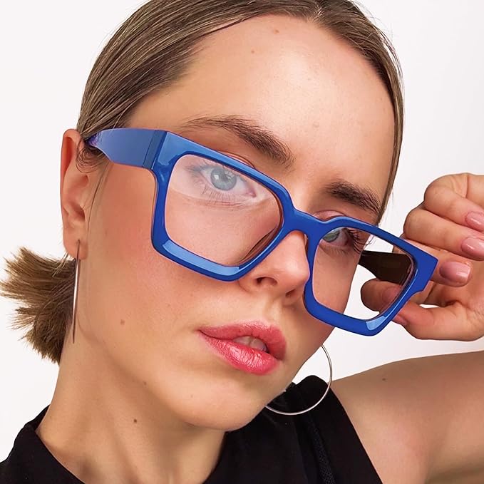 livho Oversized Eyewear Frame for Woman and Men - Rectangle Fashion Glasses for Computer, Chic Preppy Frame