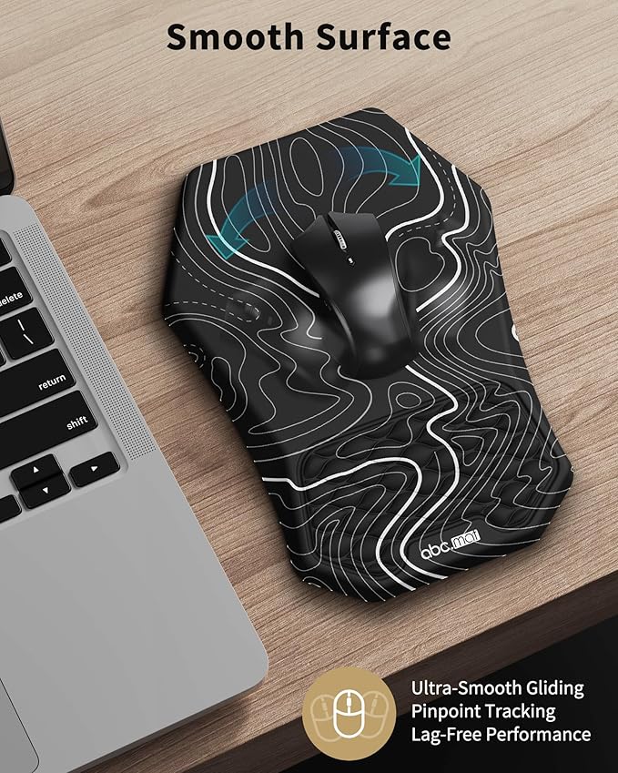 Ergonomic Mouse Pad and Keyboard Wrist Rest Support Set, Massage Design Mousepad for Carpal Tunnel Pain Relief, Memory Foam, Non-Slip PU Base for Computer Desk, Topographic Contour