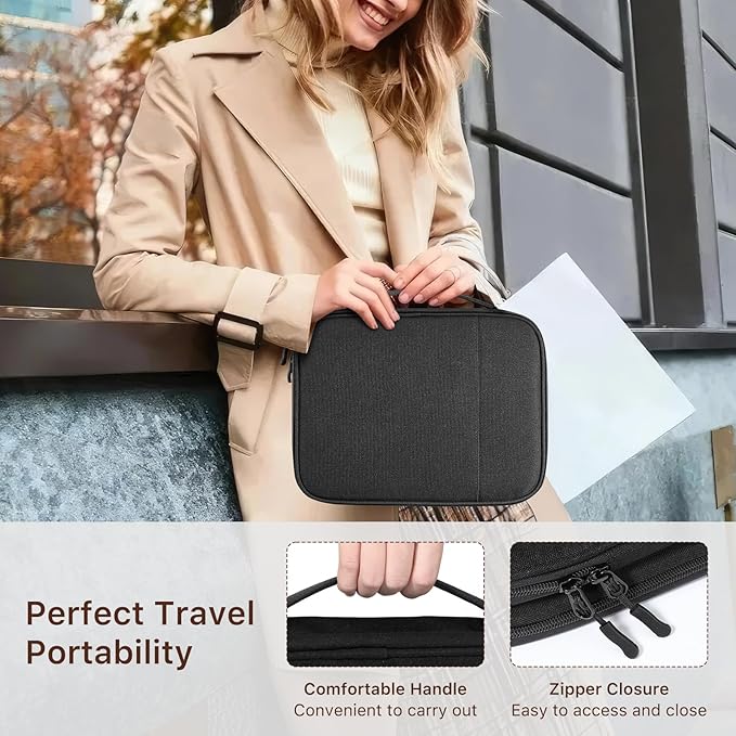 Dadanism Electronics Travel Organizer Case, Double Layers Cord Organizer Travel All-in-One Storage Bag for Cable, Cord, iPad, Chargers, fits 9-11'' Tablets, Portable Tech Accessories Bag, Black