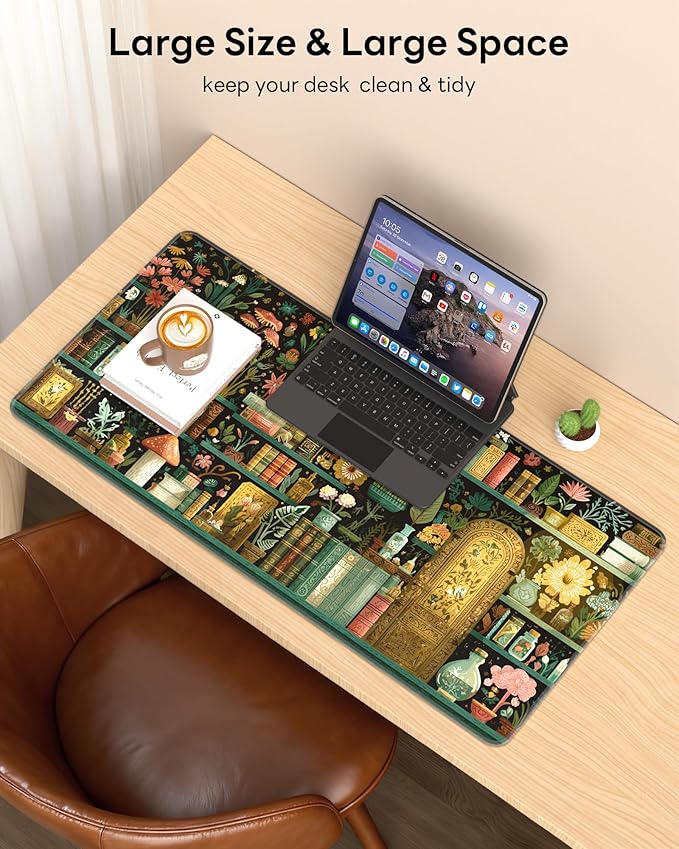XL Gaming Mouse Pad, 31.5x15.7'' Large Desk Mat with Anti-Slip Rubber Base & Stitched Edges for Gaming, Office, Home - Boho Bookshelf