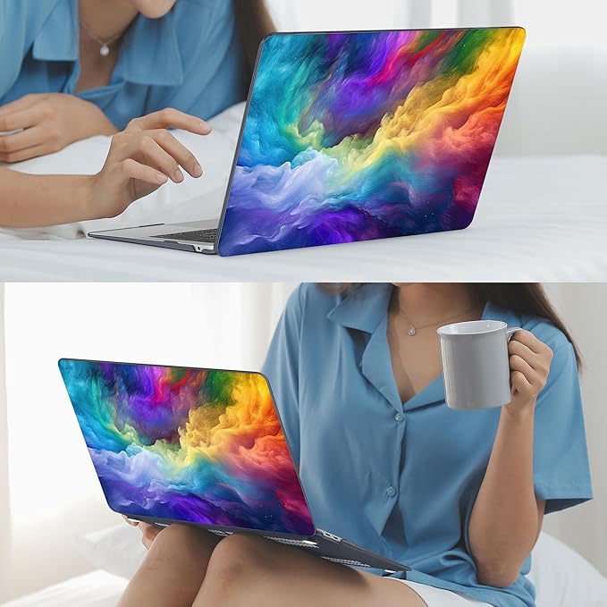 Mektron Case for MacBook Air 13 inch M1 A2337 A2179 A1932,Hard Cover 2018-2021 Air 13-inch with Touch ID, Exclusively Designed Protective Shell with Keyboard Skin+Screen Protector, Rainbow Cosmic