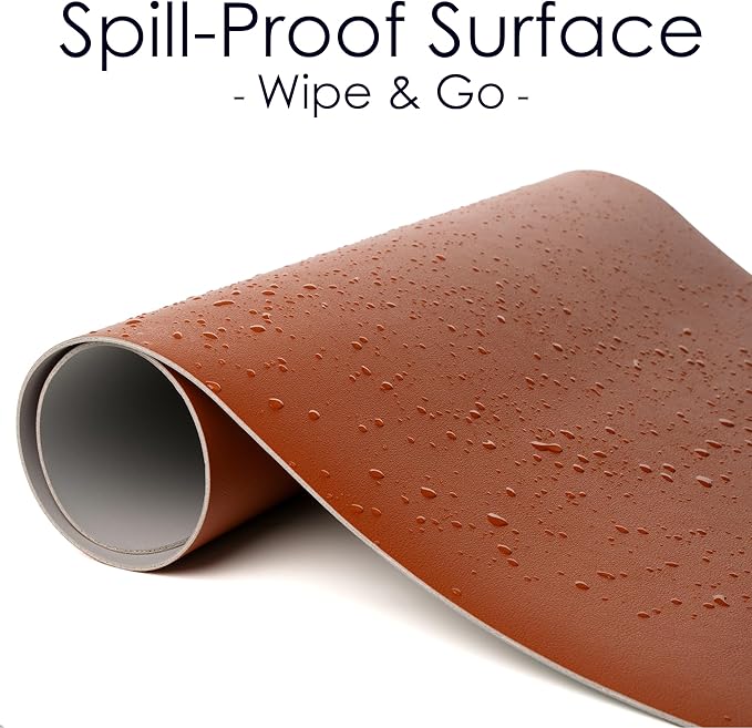 WAYBER Leather Desk Pad Protector, Waterproof Mouse Pad, PU Desk Mat, Office Desk Cover, Desk Writing Mat for Office/Home/Work/Cubicle (Brown/Gray) 31.5x15.7in