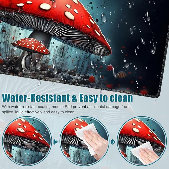 Cool Desk Matt for Desktop, Mouse Pad Mat, Desk Mat for Keyboard and Mouse, XXL Large Mouse Pad for PC, Anti-Slip Big Mousepad with Stitched Edges, Mouse Mat for Computer Laptop Women, Red Mushroom