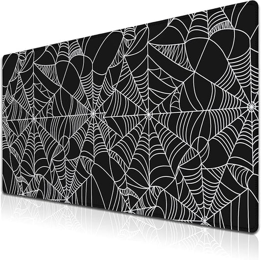 Gaming Mat Black Long Mousepad, Desktop Pad Big Mouse Pads Desk Mouse Pad, Computer Pad Non-Slip Rubber Base Waterproof with Stitched Edges, 35.4" X 15.7" Spider Web