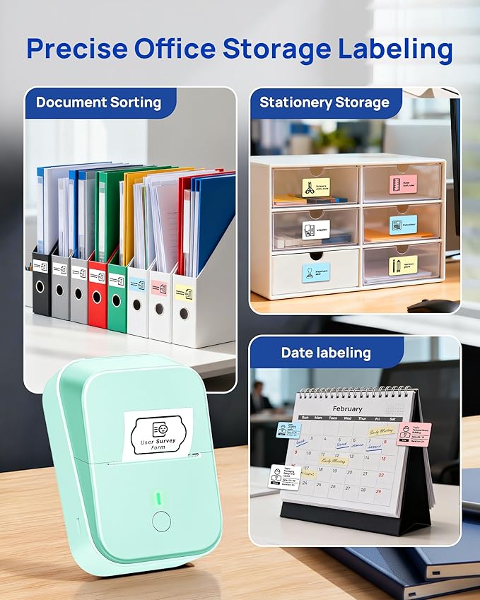 PM260 Label Maker Machine with Tape, 2 Inch Label Maker Bluetooth Label Printer, Inkless Portable Labeler for Home, Kitchen, School, Office Organization, Green