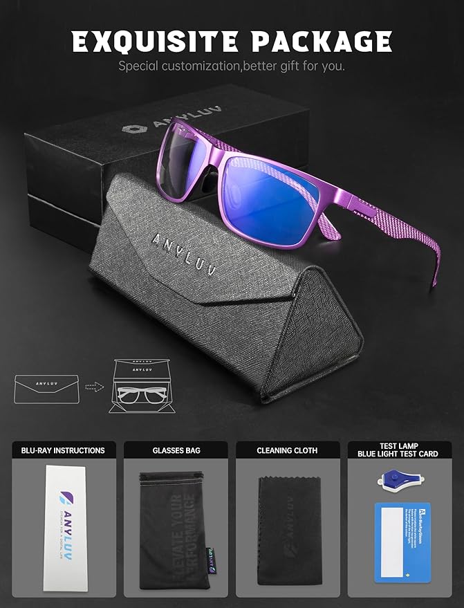 ANYLUV Carbon Fiber Reading Glasses for Men Women, Blue Light Blocking Computer Readers, Anti Glare Spring Hinge