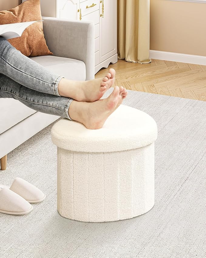 B FSOBEIIALEO Storage Ottoman Cube, Heart Shaped Ottomans with Storage Foot Stool Footrest for Lving Room, Boucle Ottoman Seat for Dorm Room,Faux Teddy Fur, White 15"x15"x15"