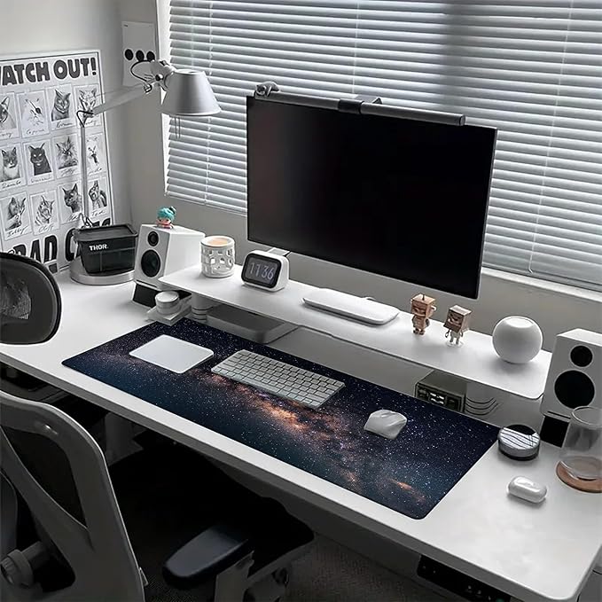 Desk Pad Galaxy Desk Mat for Keyboard and Mouse, Large Mousepad with Stitched Edges for Work Game Office, 31.5 x 11.8 in